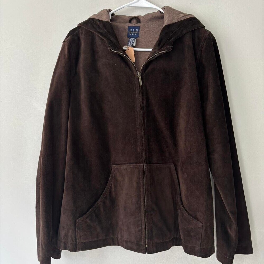 Y2K Gap Streetwear Chocolate Brown Suede Preppy Zip Up Grunge Jacket Size Large